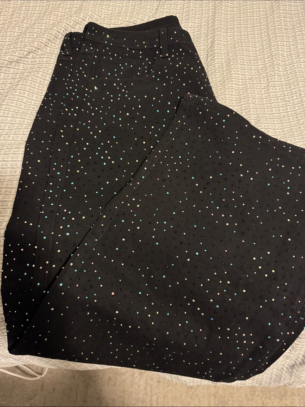 Fashion Nova Black Flare Jeans with Multicolor Sparkle